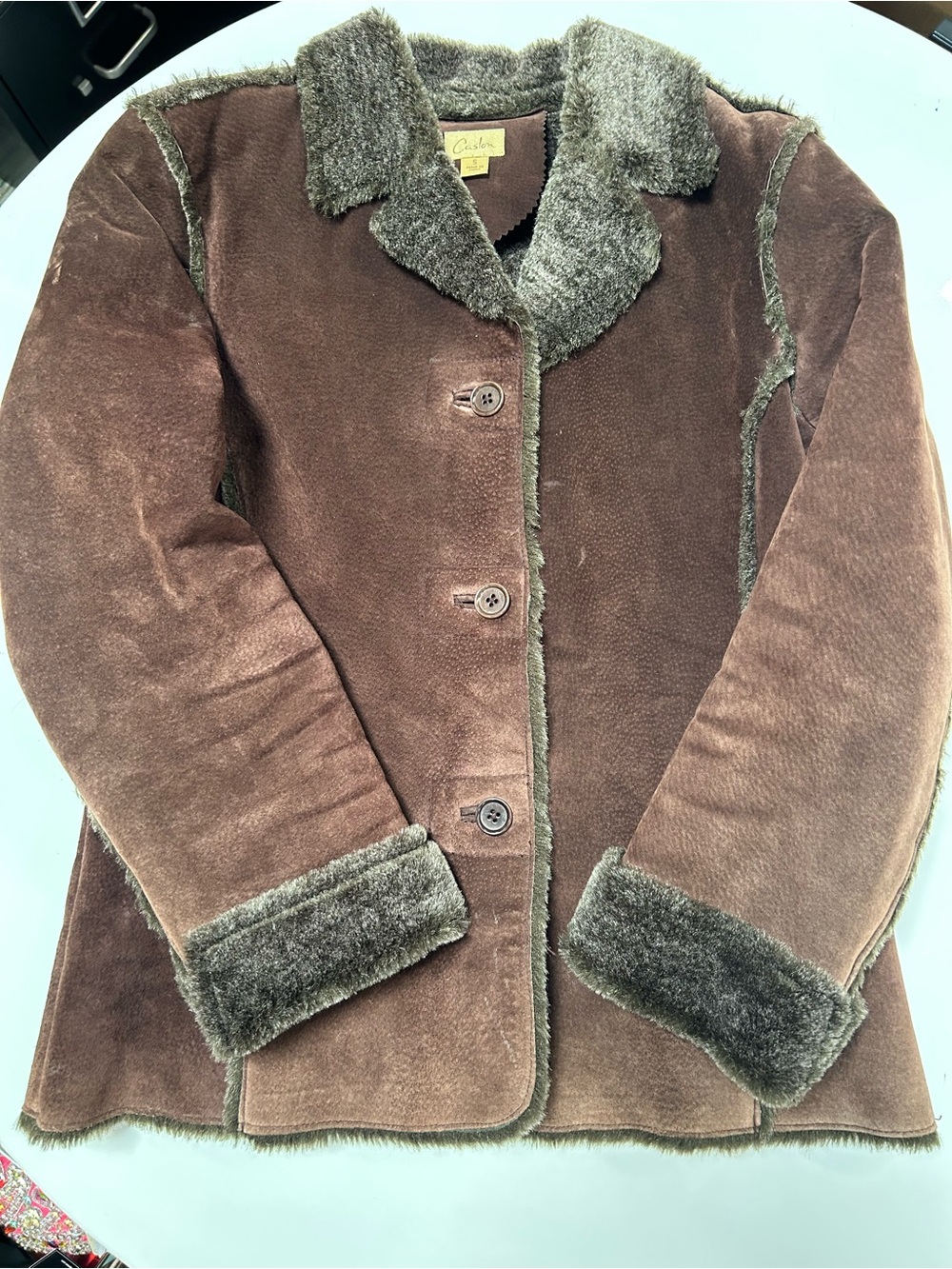 Caslon Brown Suede Faux-Shearling Coat - Women size Small BOHO Penny Lane